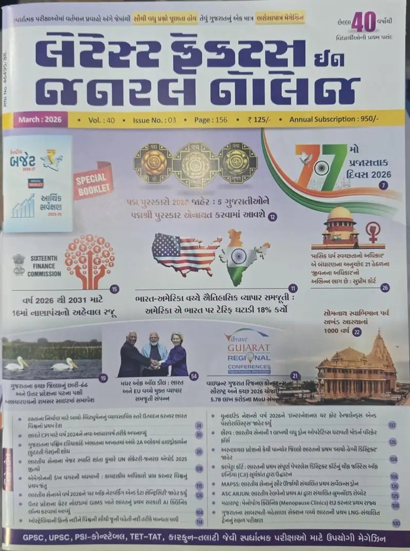 Latest Facts In General Knowledge March 2026 | LGK march 2026 | LIBERTY CURRENT AFFAIRS MAGAZINE.